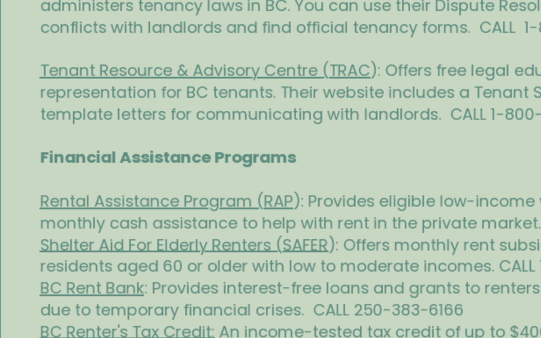Resources from the Galiano Renters Forum 2026