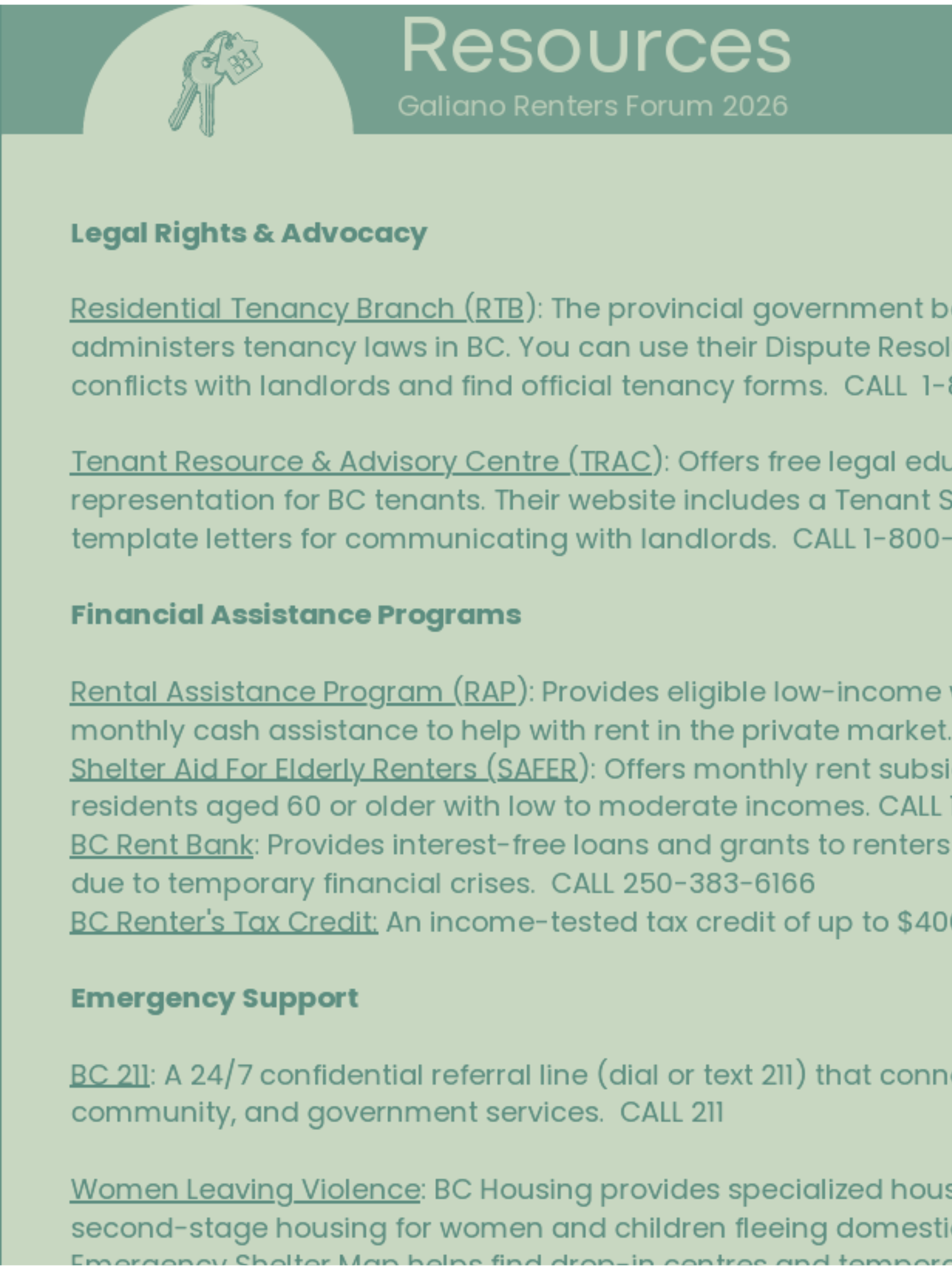 Resources from the Galiano Renters Forum 2026